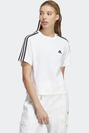adidas Womens Essentials 3-Stripes Single Jersey Crop Top - Cotton - Size X-Small