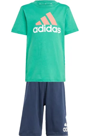 adidas Childrens Unisex Essentials Logo Tee and Short Set - - Size 3-4Y