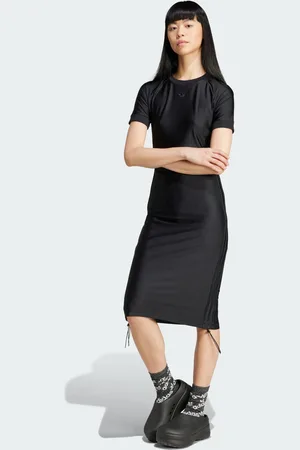 adidas Womens Ruched 3-Stripes Cali Tee Dress - Recycled Material - Size X-Small