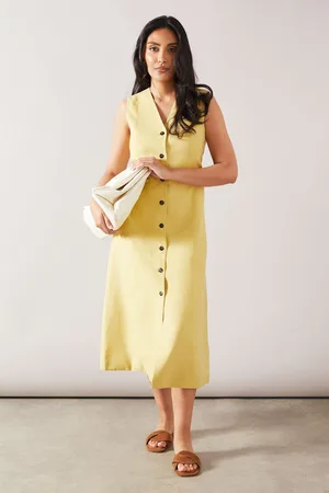 wallis Womens Petite Viscose Mix Sleeveless Button Midi Dress - - Size 16 UK