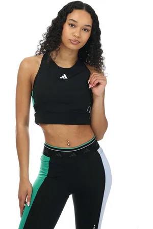 adidas Womens Colourblock Cropped Training Tank Top in green - Size 12 UK