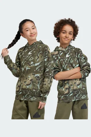 adidas Kids Unisex Future Icons Allover Print Hooded Sweatshirt - Recycled Material - Size 11-12Y