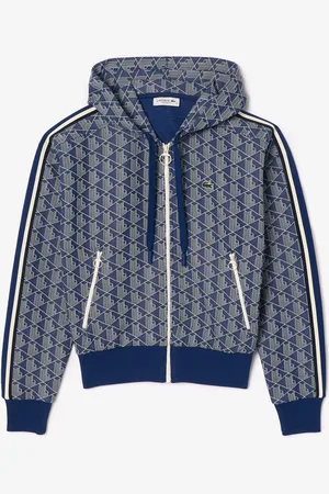 Lacoste Womens Jacquard Monogram Zip Front Hoodie in Cotton - Size 10 UK