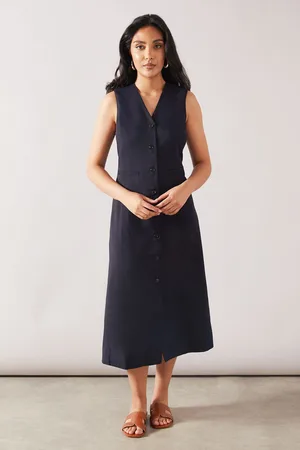 wallis Womens Petite Viscose Mix Sleeveless Button Midi Dress - - Size 10 UK