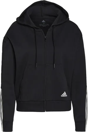 adidas Womens Essentials Loose-Cut 3-Stripes Full-Zip Hoodie - Cotton - Size Small
