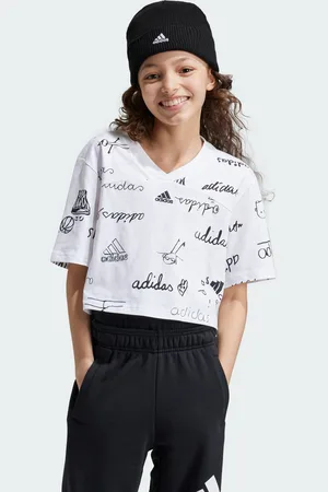 adidas Kids Unisex Brand Love Cropped Tee - Cotton - Size 13-14Y