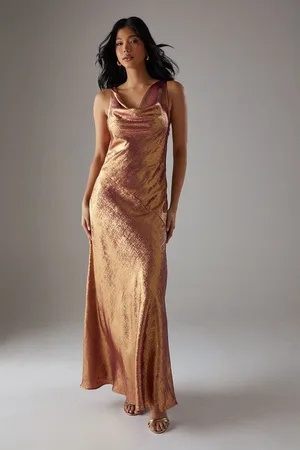 warehouse Womens Metallic Lame Cowl Neck Maxi Dress - - Size 10 UK