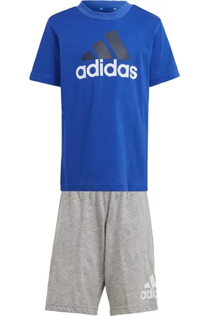 adidas Childrens Unisex Essentials Logo Tee and Short Set - Cotton - Size 5-6Y