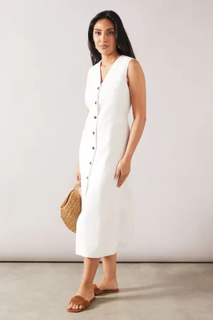 wallis Womens Petite Viscose Mix Sleeveless Button Midi Dress - - Size 16 UK