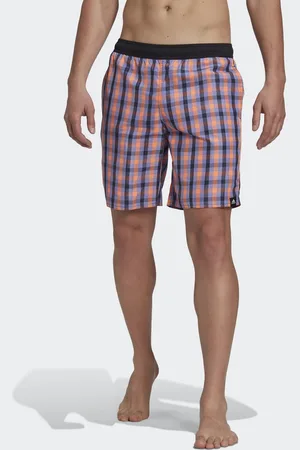 adidas Mens Classic-Length Check Swim Shorts - Recycled Material - Size Small