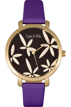 Sophie & Freda Womens Key West Leather-Band Watch w/Swarovski Crystals - Stainless Steel - One Size