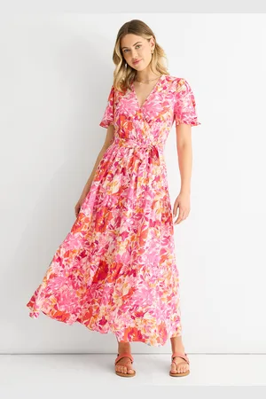 Gini London Womens Floral Wrap Belted Midi Dress - Size 12 UK