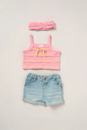 MISS Girls True Knit Top, Shorts and Headband Outfit Set - - Size 6Y