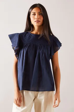 wallis Womens Broderie Frill Sleeve Top - Cotton - Size 10 UK