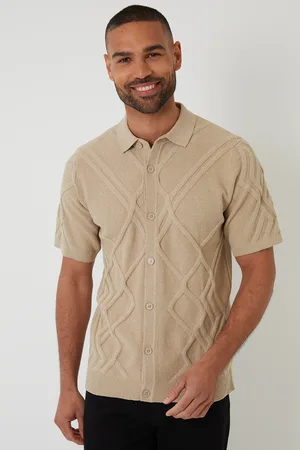 Threadbare Mens Textured Button Through Knitted Polo Shirt - Size X-Large
