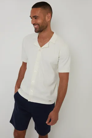 Threadbare Mens Textured Revere Collar Knitted Shirt - Size Large