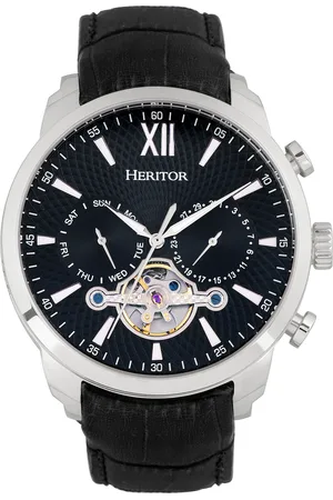 heritor automatic Mens Arthur Semi-Skeleton Leather-Band Watch w/ Day/Date - Stainless Steel - One Size