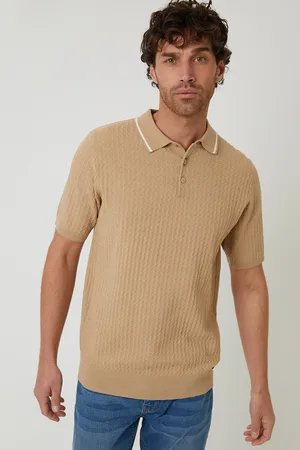Threadbare Mens Textured Front Tipping Collar Knitted Polo Shirt - Size Medium