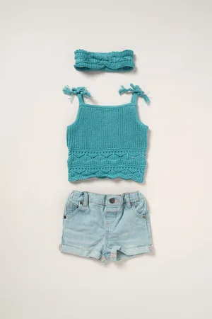 MISS Girls True Knit Top, Shorts and Headband Outfit Set - - Size 5Y