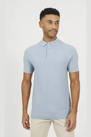 Brave Soul Mens Baby Blue Short Sleeve Knitted Polo Shirt - - Size 2XL