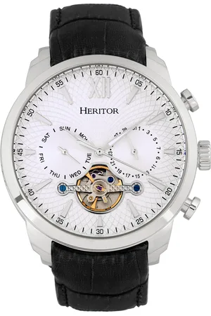 heritor automatic Mens Arthur Semi-Skeleton Leather-Band Watch w/ Day/Date - Stainless Steel - One Size