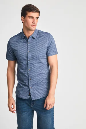 Tokyo Laundry Mens Mid Cotton Printed Chambray Short Sleeve Shirt - Size Large