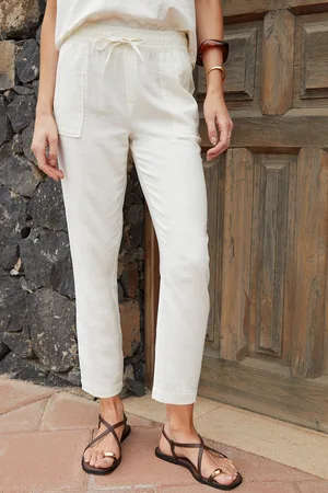 Threadbare Womens Linen Blend Drawstring Waist Tapered Trousers - Size 14 UK