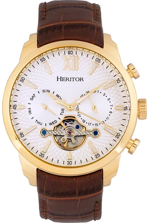 heritor automatic Mens Arthur Semi-Skeleton Leather-Band Watch w/ Day/Date - Stainless Steel - One Size