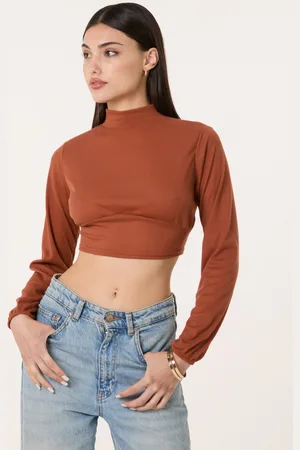 Pink Vanilla Womens High Neck Open Back Tie Crop Top - - Size Medium
