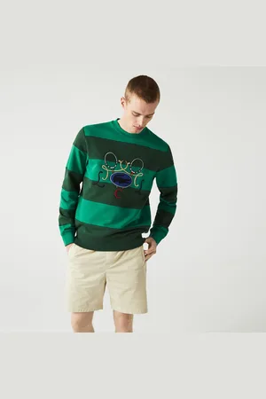 Lacoste Mens Tennis Design Striped Crewneck Sweatshirt in Cotton - Size X-Large