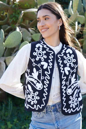 Threadbare Womens Cornelli Embroidered Gilet - Size 14 UK