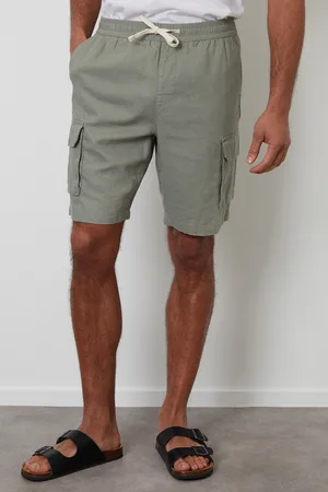 Threadbare Mens Pale Linen Blend Cargo Shorts - Size 32W/32L