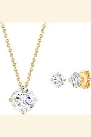 Rafaela Donata Womens Set (necklace + stud earring) sterling silver yellow embellished with swarovski crystals white - One Size