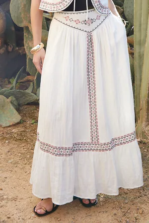 Threadbare Womens Embroidered Pull On Midi Skirt - Size 12 UK