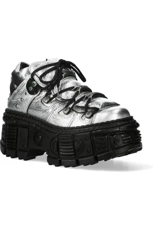 New Rock Unisex M-WALL106N-C16 Silver Leather Gothic Urban Ankle Boots - Size EU 41