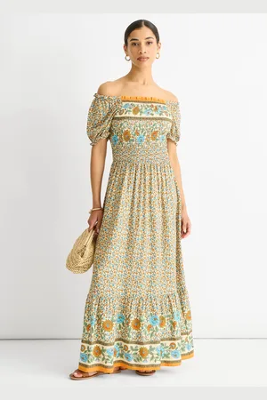 Gini London Womens Viscose Border Print Shirred Maxi Dress - Size Small/Medium