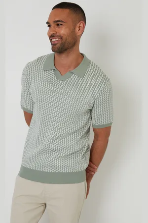 Threadbare Mens Pale Jacquard Geo Trophy Neck Knitted Polo - Size 2XL