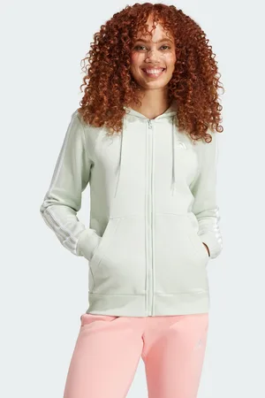 adidas Womens Essentials 3-Stripes Full-Zip Fleece Hoodie - Cotton - Size Medium
