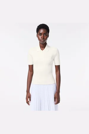 Lacoste Womens Zip Neck Rib Knit Polo Shirt in Viscose - Size 6 UK