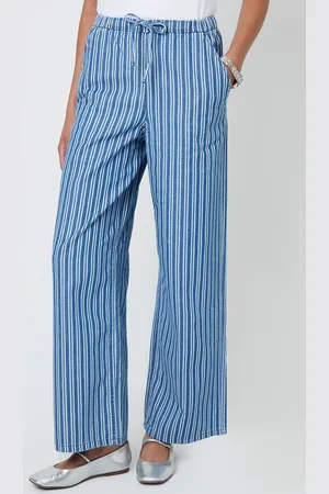 Threadbare Womens Mid Striped Baggy Leg Denim Trousers - Size 8 UK