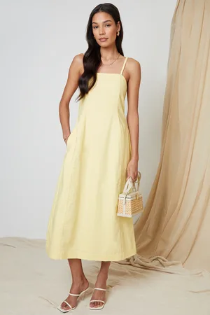 Threadbare Womens Linen Blend Square Neck Midi Dress - Size 16 UK