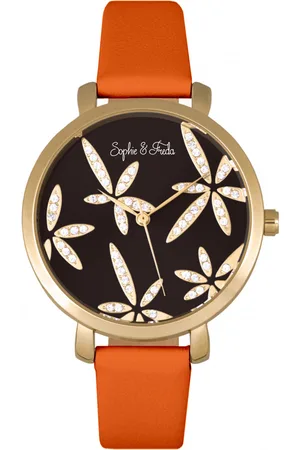 Sophie & Freda Womens Key West Leather-Band Watch w/Swarovski Crystals - Stainless Steel - One Size