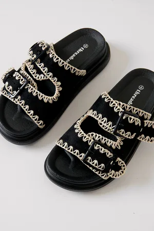 Threadbare Womens Contrast Stitch Chunky Sliders - Size UK 7