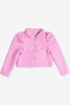 BCBG Max Azria Girls Tweed Puff Sleeve Jacket in - Size 6Y