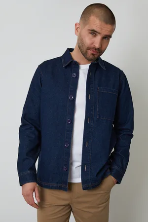 Threadbare Mens Dark Rinse Wash Denim Shacket - Size Medium