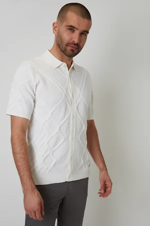 Threadbare Mens Textured Button Through Knitted Polo Shirt - Size Small
