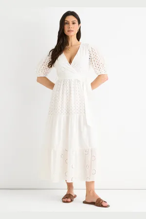 Gini London Womens Wrap Broderie Cotton Belted Midi Dress - Size 14 UK