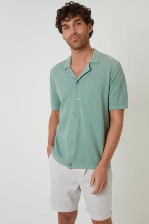 Threadbare Mens Pale Textured Revere Collar Knitted Shirt - Size 2XL