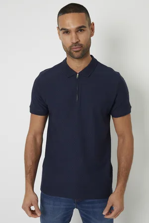 Threadbare Mens Textured Cotton Quarter Zip Polo Shirt - Size Medium