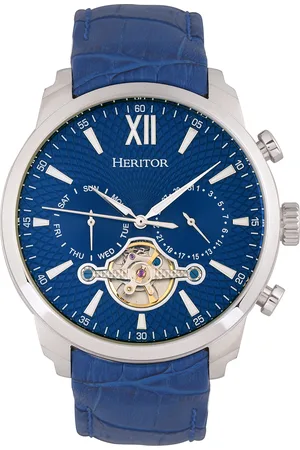 heritor automatic Mens Arthur Semi-Skeleton Leather-Band Watch w/ Day/Date - Stainless Steel - One Size